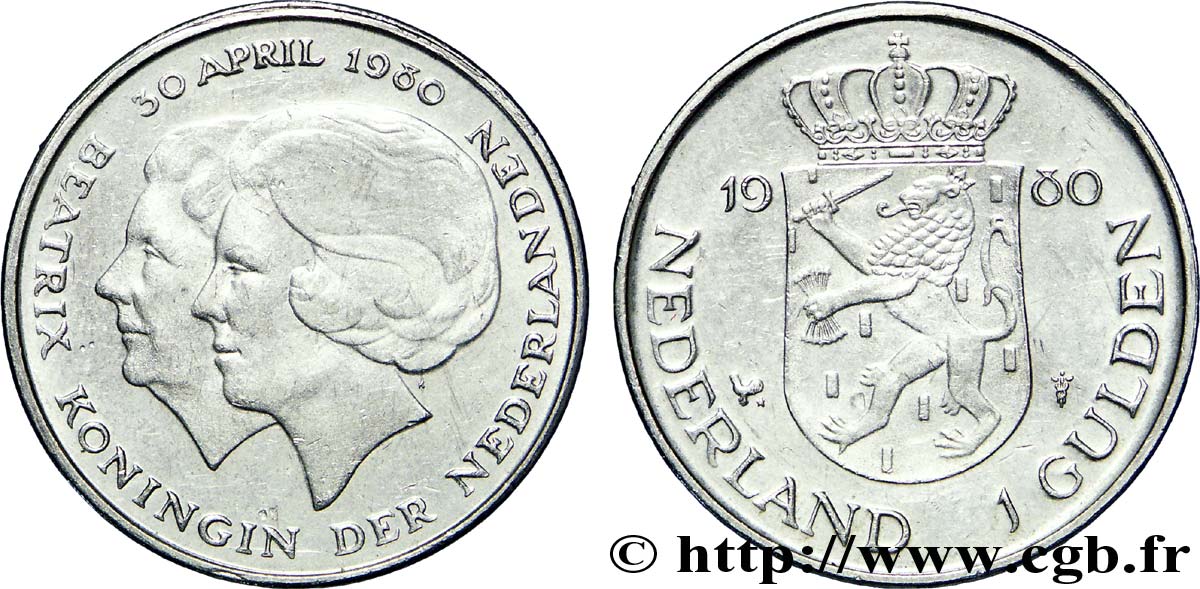PAíSES BAJOS 1 Gulden couronnement de la reine Beatrix 1980 Utrecht EBC 