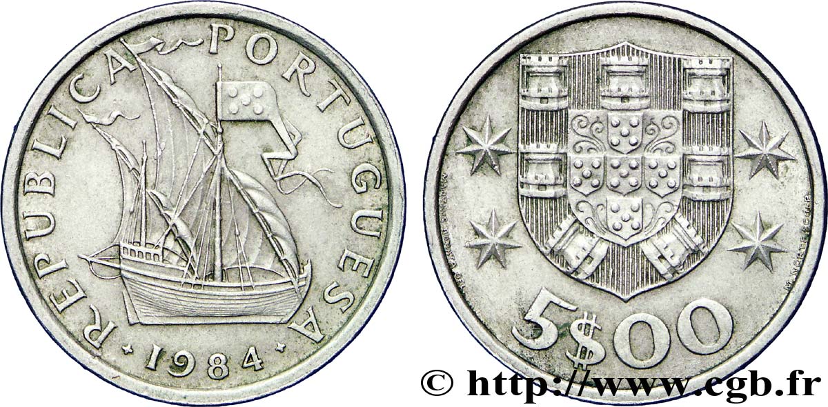 PORTUGAL 5 Escudos emblème 1984  AU 