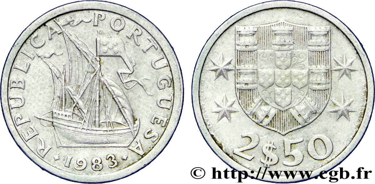 PORTUGAL 2 1/2 Escudos emblème / voilier 1983  AU 