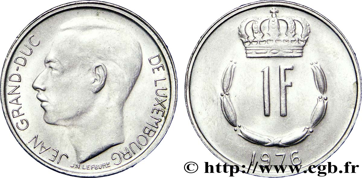 LUXEMBOURG 1 Franc Grand-Duc Jean 1976  AU 