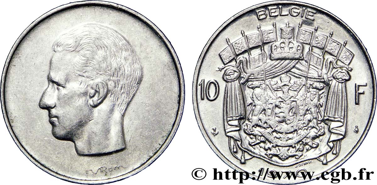 BELGIEN 10 Francs roi Baudouin légende flamande 1970 Bruxelles VZ 