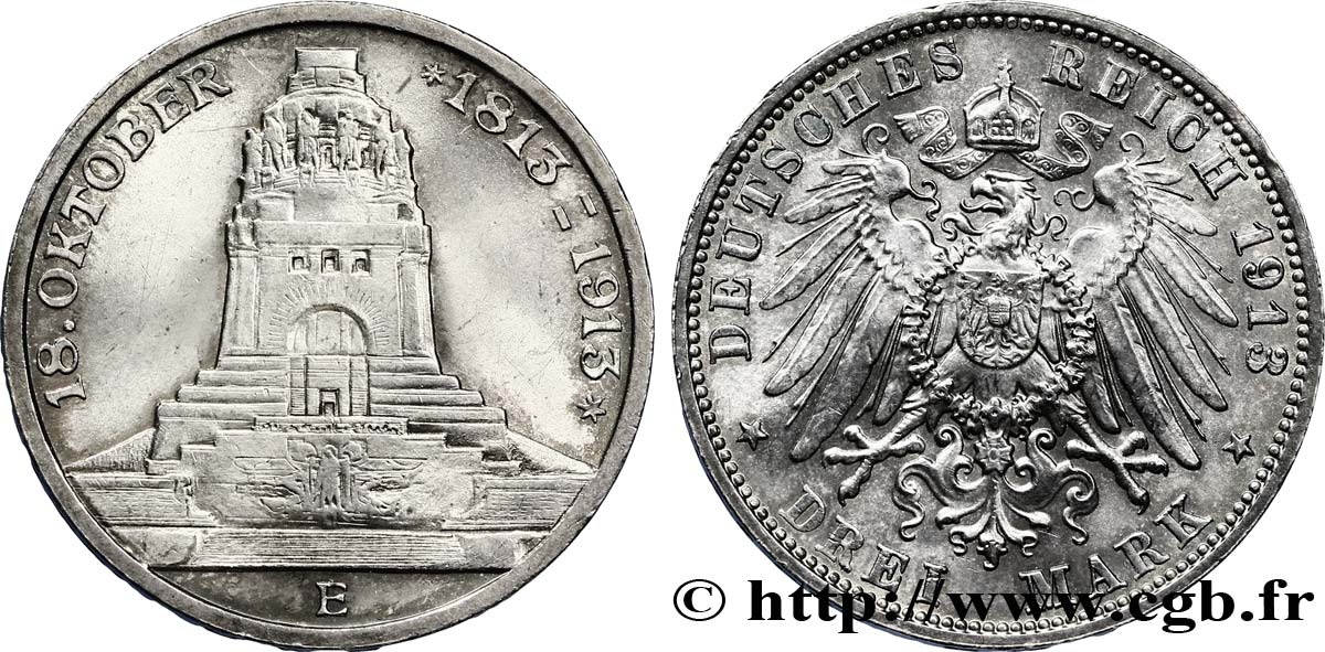 GERMANIA - SASSONIA 3 Mark ‘Monument de la Bataille des Peuples’  1913 Muldenhütten - E SPL 