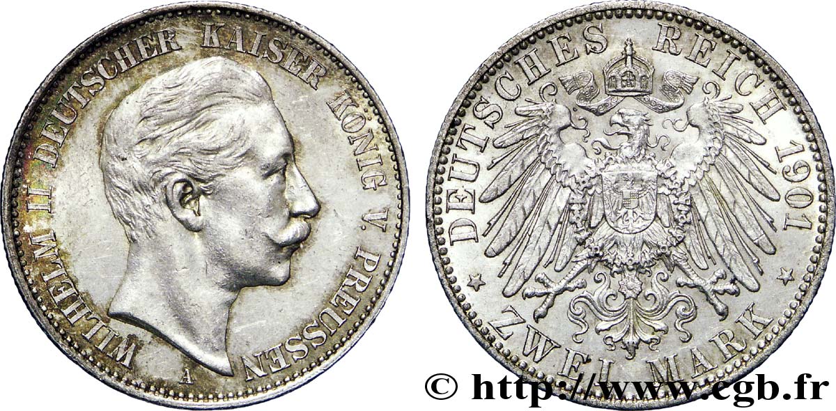 ALLEMAGNE - PRUSSE 2 Mark Guillaume II / aigle 1901 Berlin SUP 