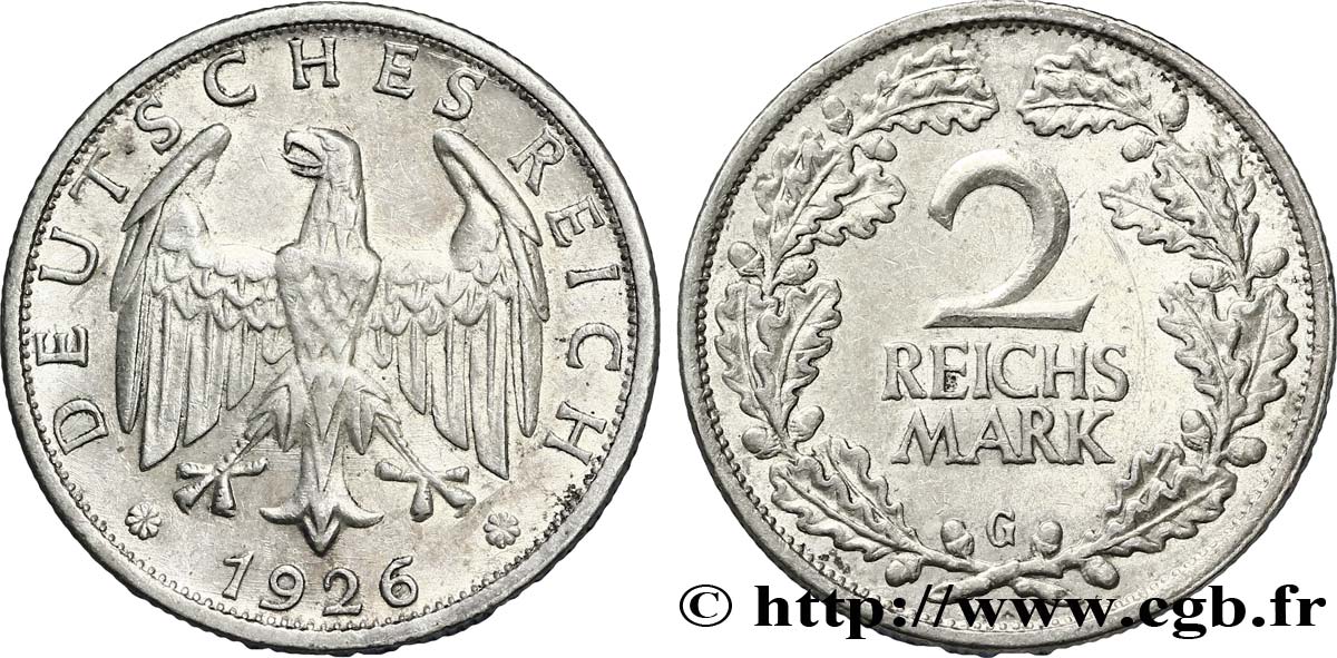 ALLEMAGNE 2 Reichsmark aigle 1926 Karlsruhe - G SUP 