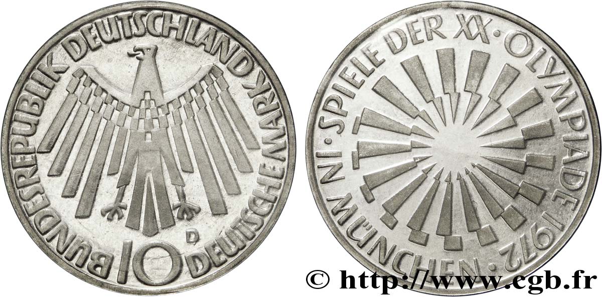 GERMANY 10 Mark XXe J.O. Munich “IN MÜNCHEN” 1972 Munich MS 