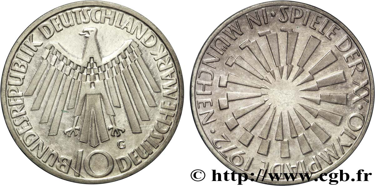 GERMANIA 10 Mark BE (Proof) XXe J.O. Munich / aigle “IN MÜNCHEN” 1972 Karlsruhe - G FDC 