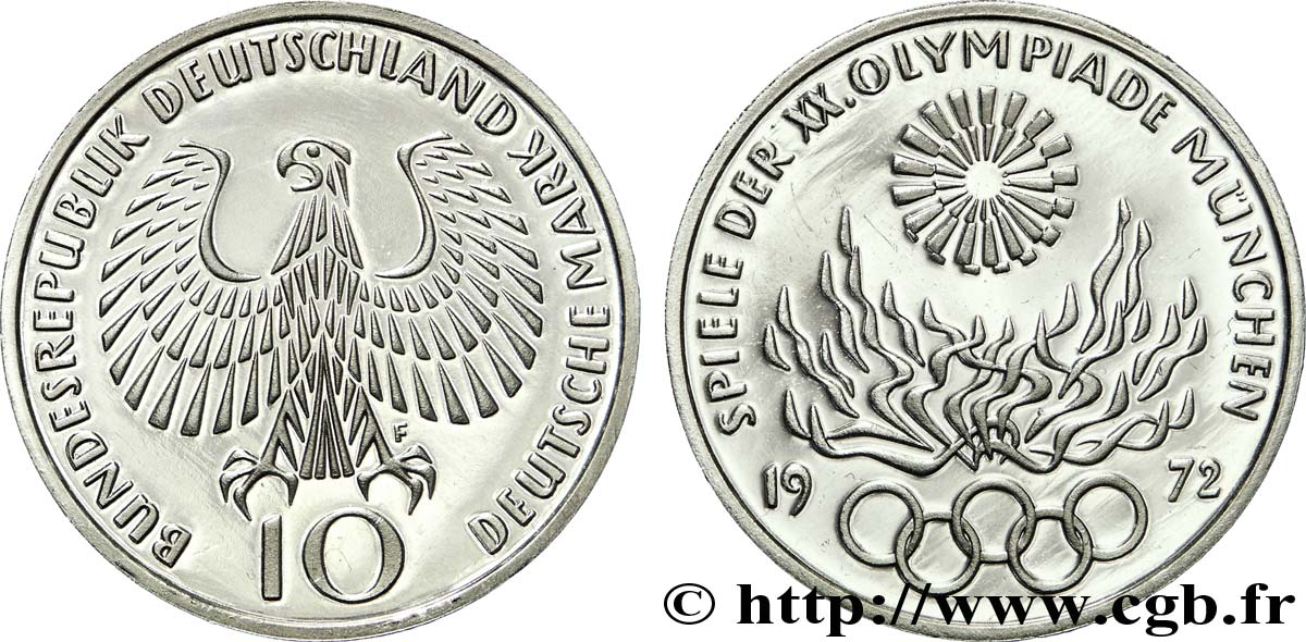 GERMANY 10 Mark / XXe J.O. Munich - Flamme olympique 1972 Stuttgart MS 