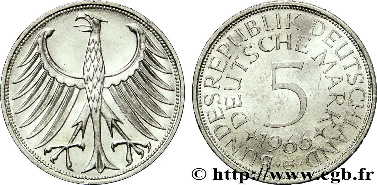 GERMANY 5 Mark aigle 1966 Karlsruhe - G AU 