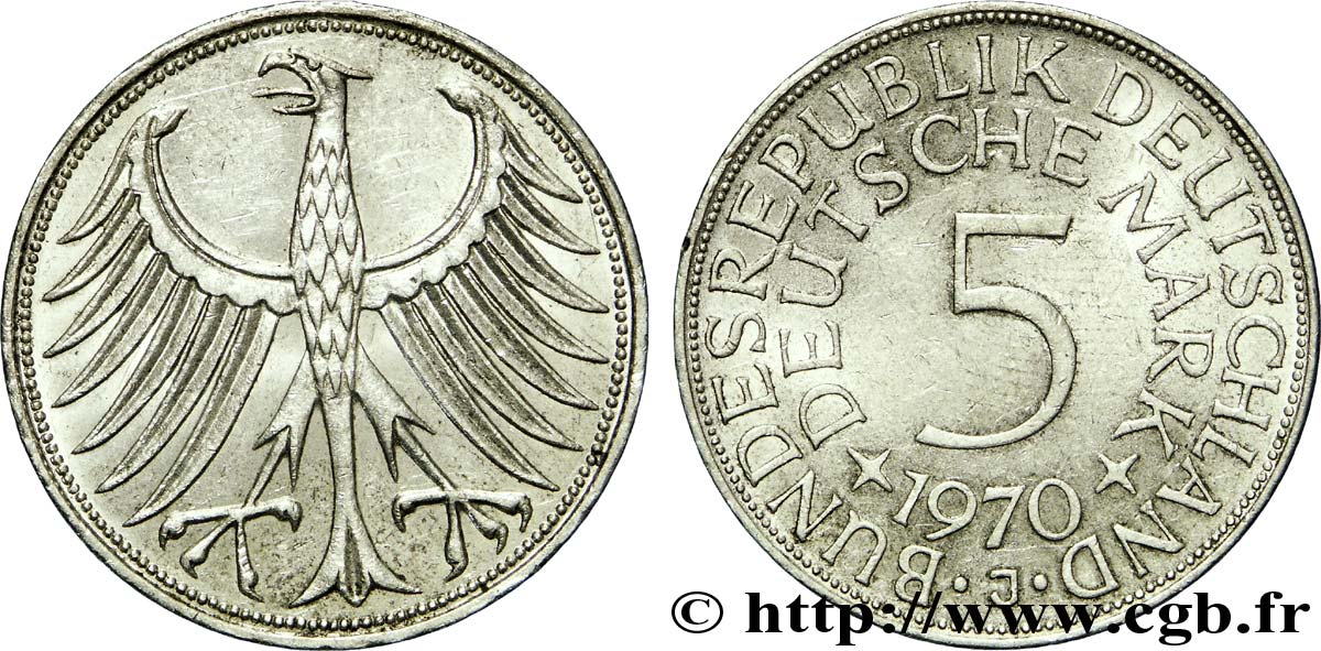 GERMANY 5 Mark aigle 1970 Hambourg - J AU 