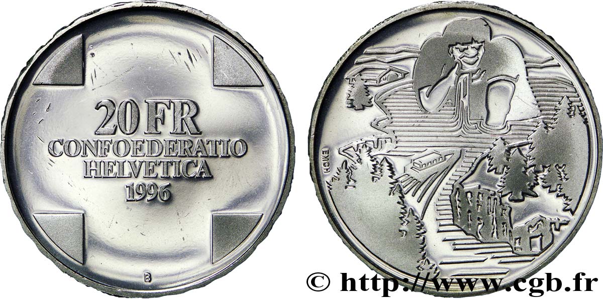 SVIZZERA  20 Francs Gargantua - Proof 1996 Berne MS 