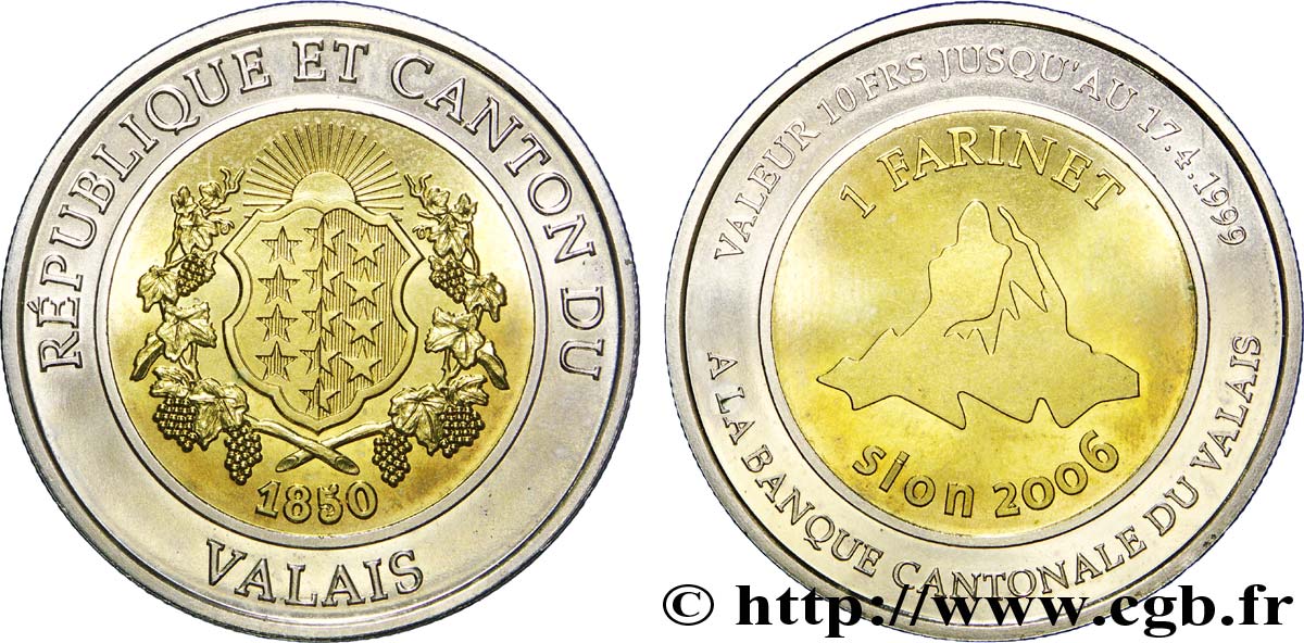 SWITZERLAND - Cantons  coinages 1 Farinet République et Canton du Valais 1999  MS 