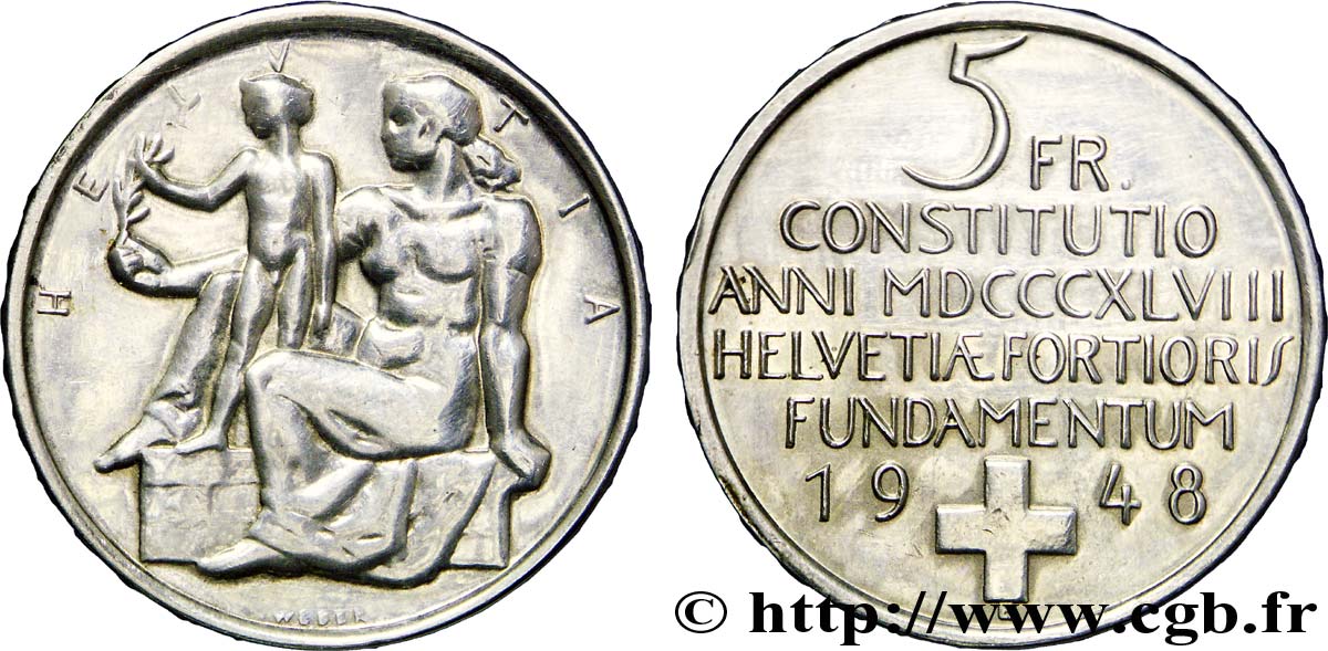 SUIZA 5 Francs centenaire de la constitution suisse 1948 Berne - B SC 