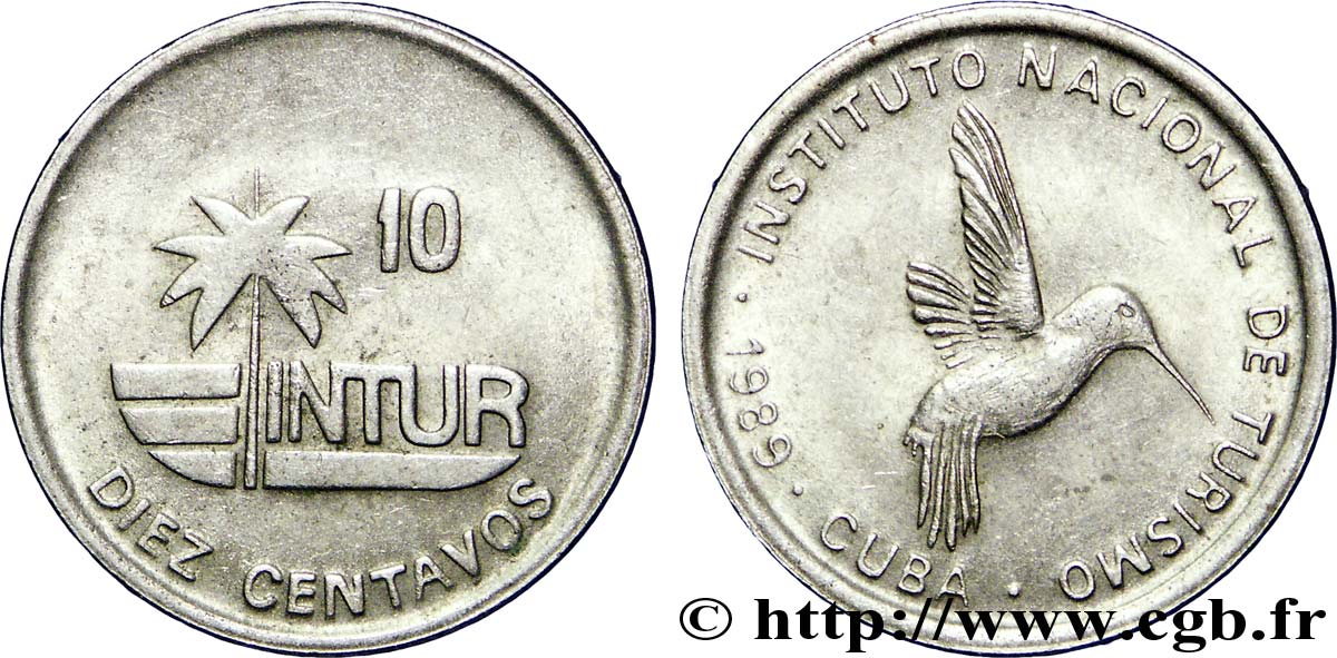 CUBA 10 Centavos monnaie pour touristes Intur 1989  TTB 