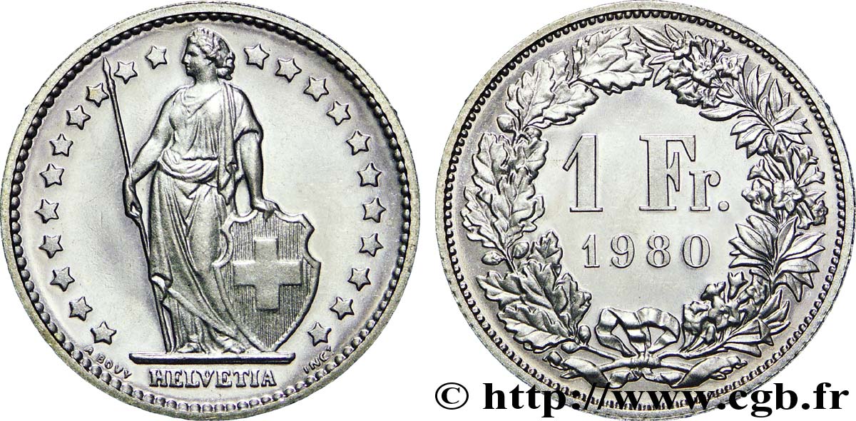 SWITZERLAND 1 Franc Helvetia 1980 Berne MS 