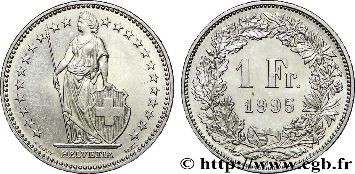 SWITZERLAND 1 Franc Helvetia 1995 Berne MS 