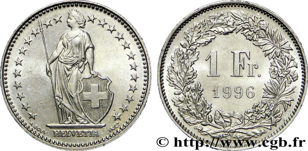 SWITZERLAND 1 Franc Helvetia 1996 Berne MS 