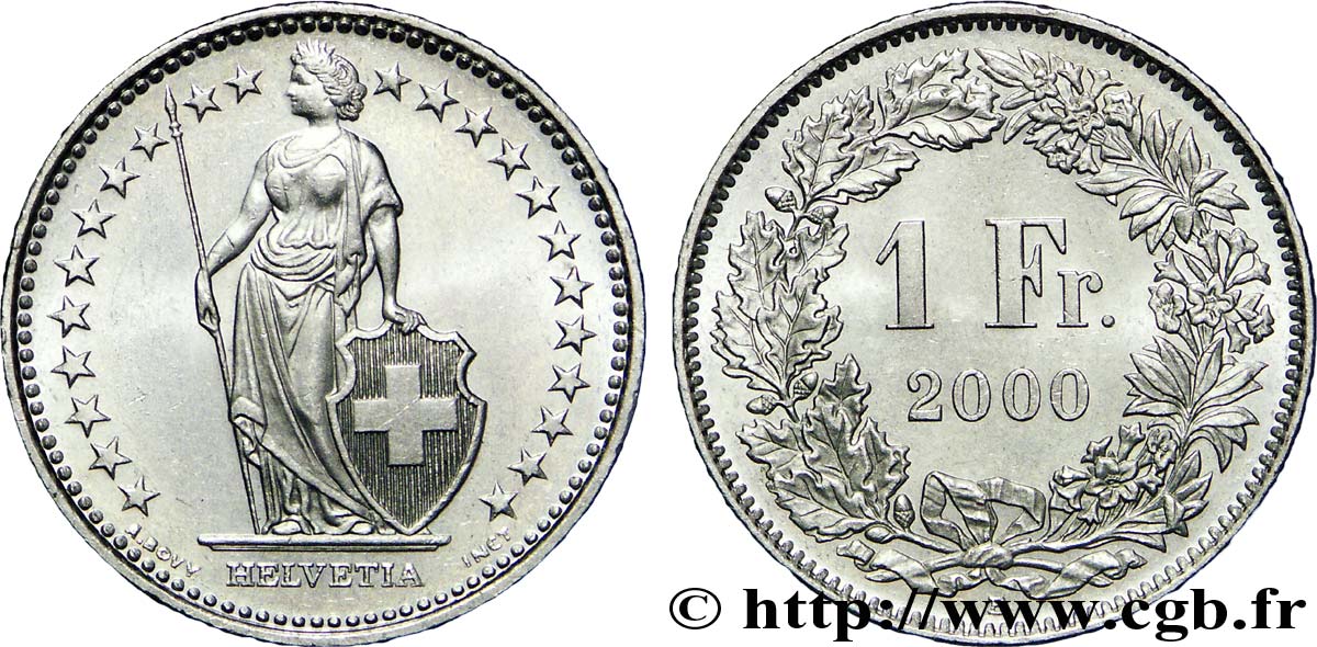 SUISSE 1 Franc Helvetia 2000 Berne SPL 