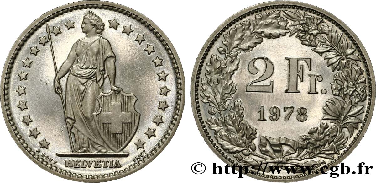 SVIZZERA  2 Francs Helvetia 1978 Berne MS 