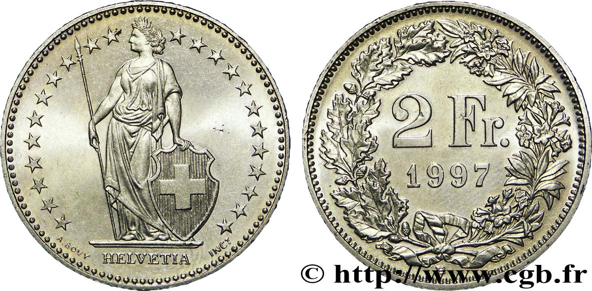 SWITZERLAND 2 Francs Helvetia 1997 Berne - B MS 