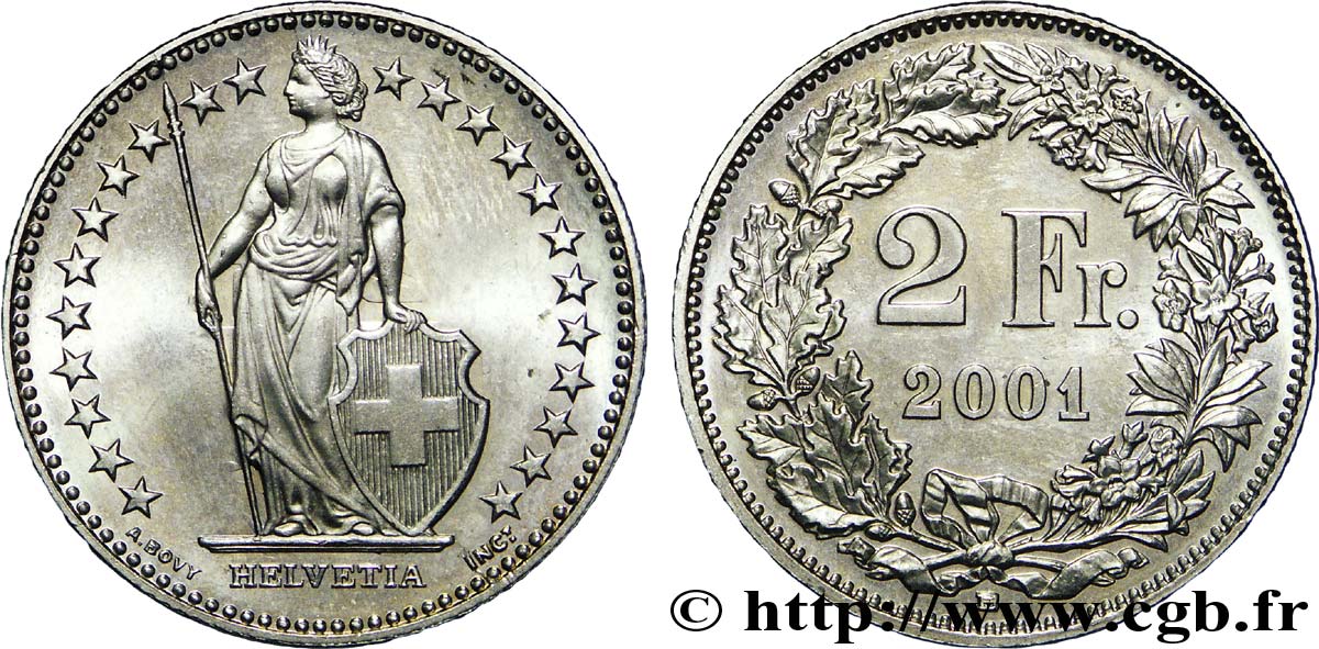 SWITZERLAND 2 Francs Helvetia 2001 Berne - B MS 