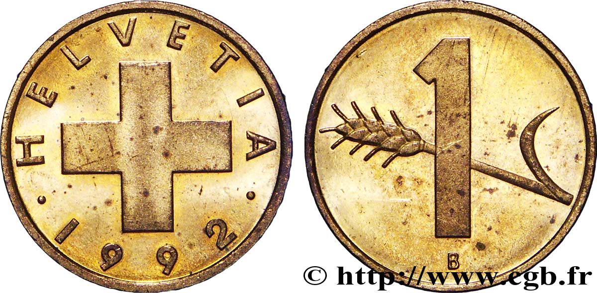 SVIZZERA  1 Centime Croix Suisse / épi d’avoine 1993 Berne - B MS 