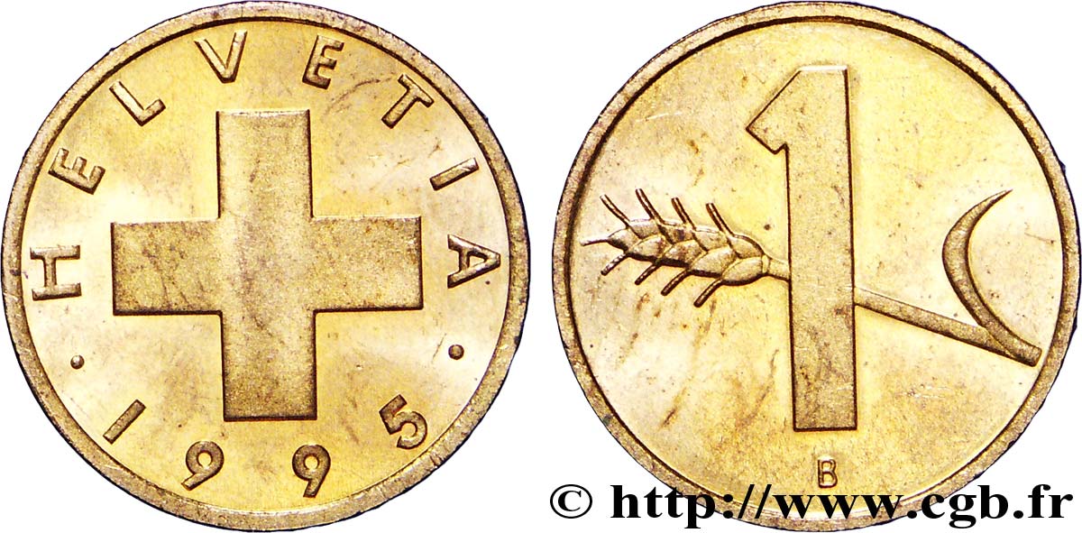 SVIZZERA  1 Centime Croix Suisse / épi d’avoine 1995 Berne - B MS 
