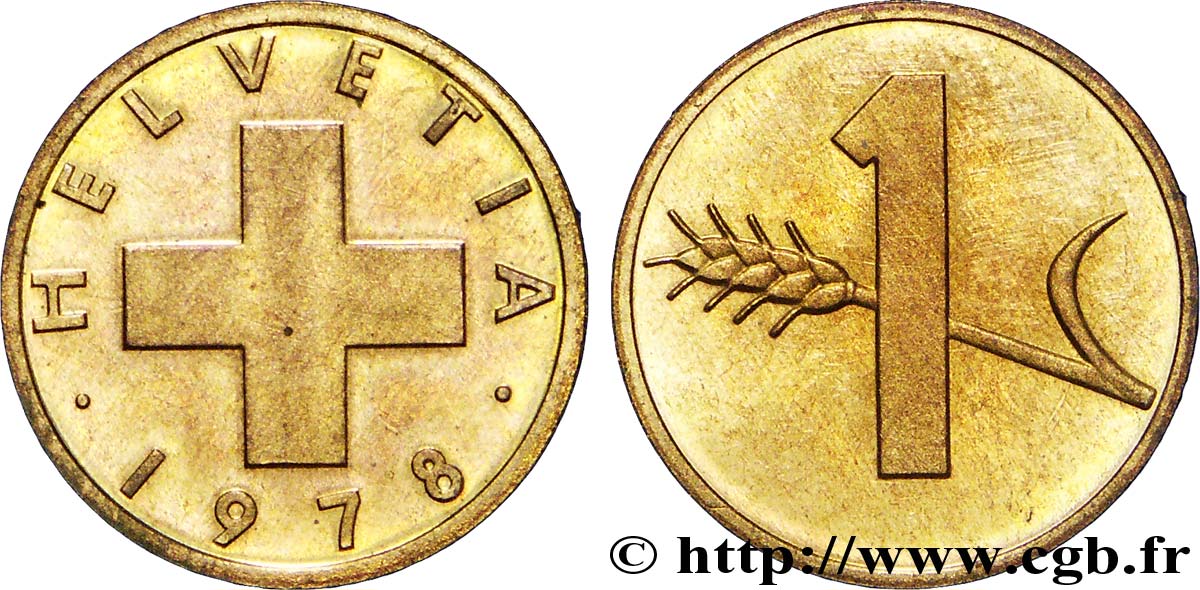 SWITZERLAND 1 Centime Croix Suisse / épi d’avoine 1978 Berne - B MS 