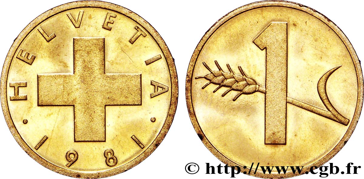 SWITZERLAND 1 Centime Croix Suisse / épi d’avoine 1981 Berne - B MS 