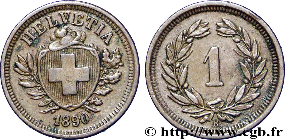 SUIZA 1 Centime Croix Suisse 1890 Berne - B EBC 