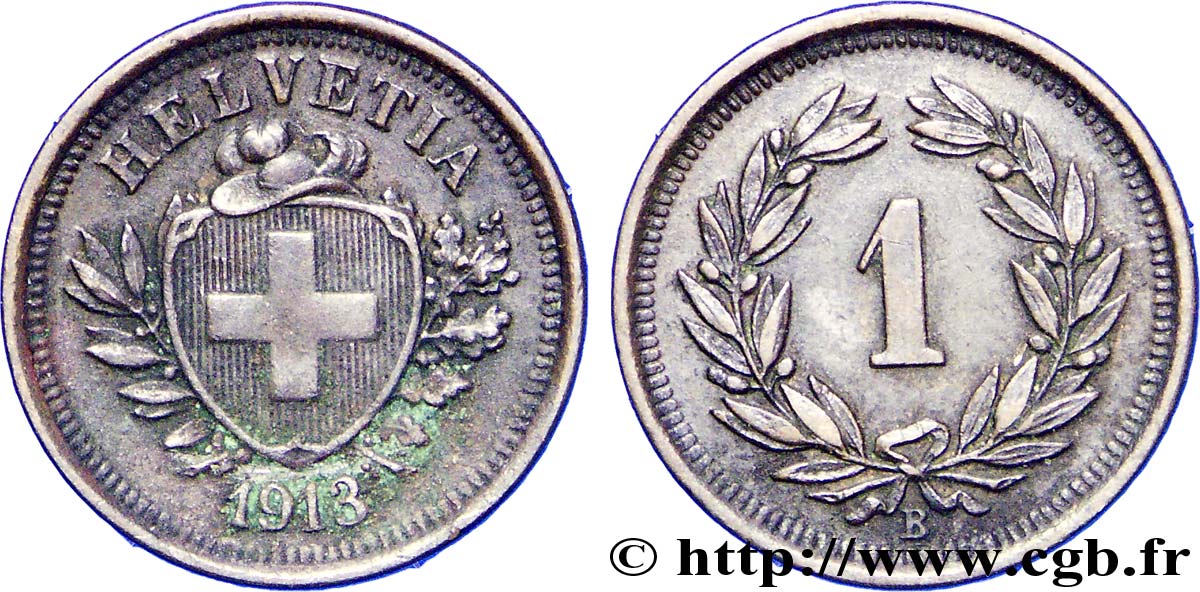 SWITZERLAND 1 Centime Croix Suisse 1913 Berne - B AU 