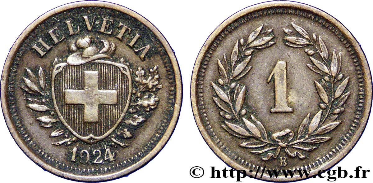 SWITZERLAND 1 Centime Croix Suisse 1924 Berne - B XF 