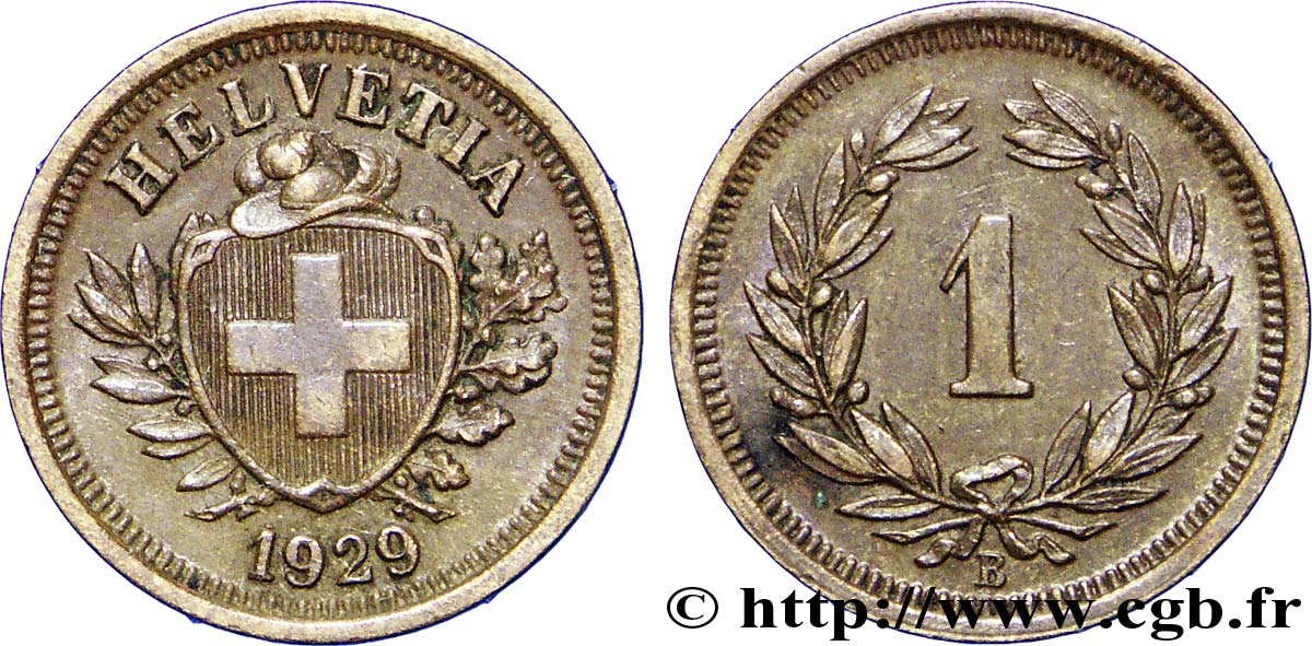 SWITZERLAND 1 Centime Croix Suisse 1929 Berne - B XF 