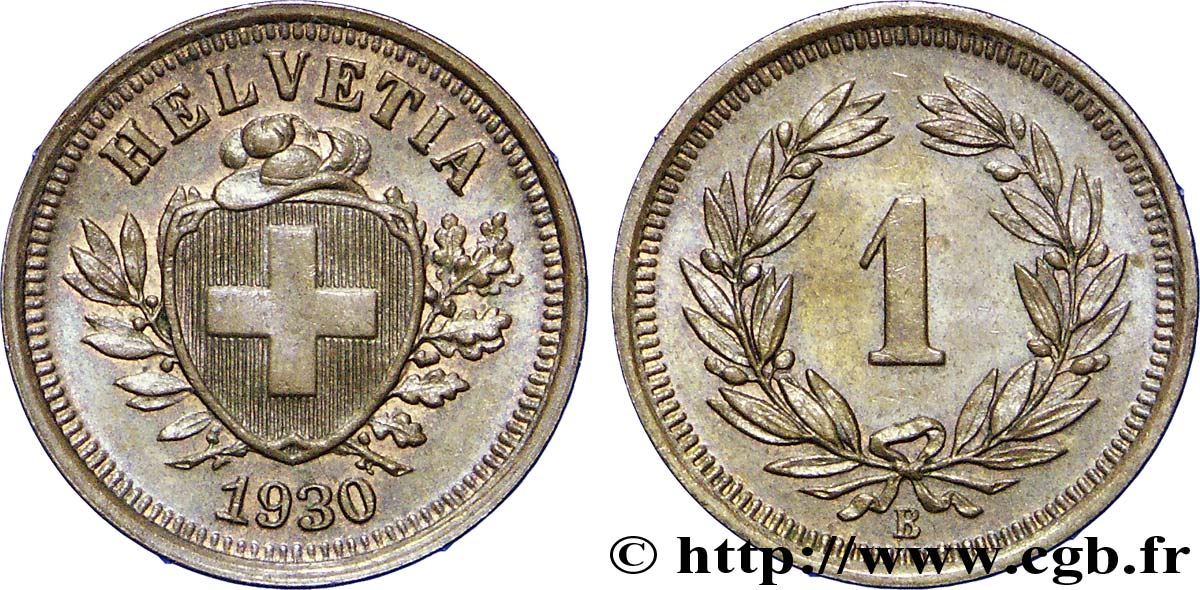 SWITZERLAND 1 Centime Croix Suisse 1930 Berne - B AU 
