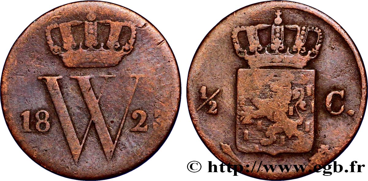 NIEDERLANDE 1/2 Cent  emblème monogramme de William Ier 1823 Utrecht fS 