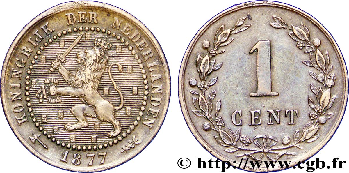 NETHERLANDS 1 Cent lion couronné 1877 Utrecht AU 
