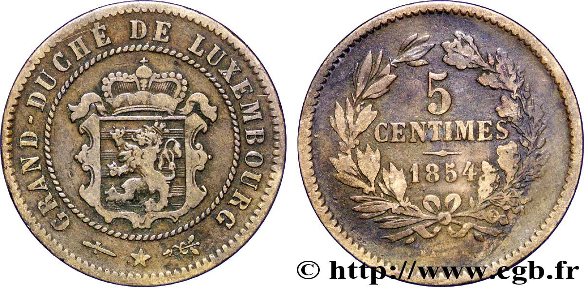LUXEMBOURG 5 Centimes 1854 Utrecht VF 