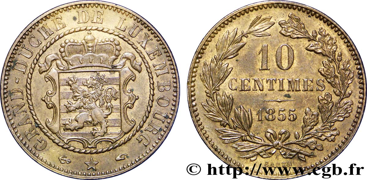 LUXEMBOURG 10 Centimes 1855 Paris - A AU 