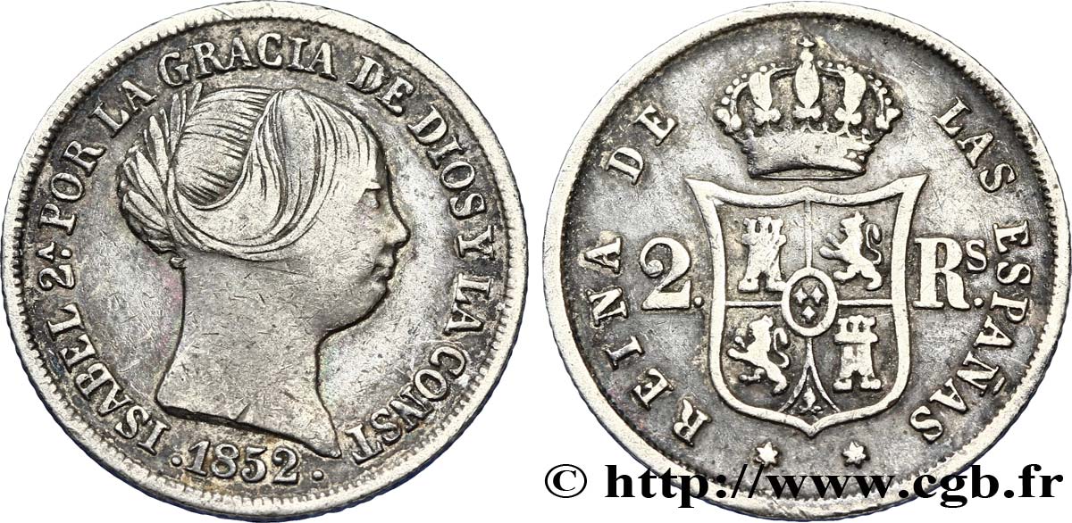 SPANIEN 2 Reales  Isabelle II  1854 Madrid SS 