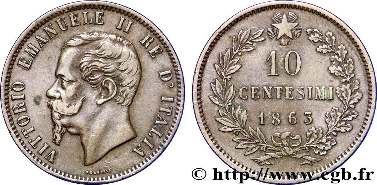 ITALY 10 Centesimi Royaume d’Italie Victor Emmanuel II 1863  AU 
