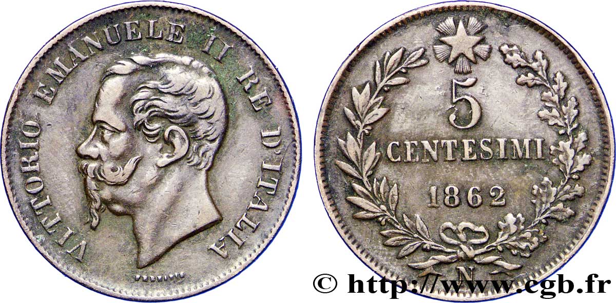 ITALY 5 Centesimi Victor Emmanuel II 1862 Naples - N XF 