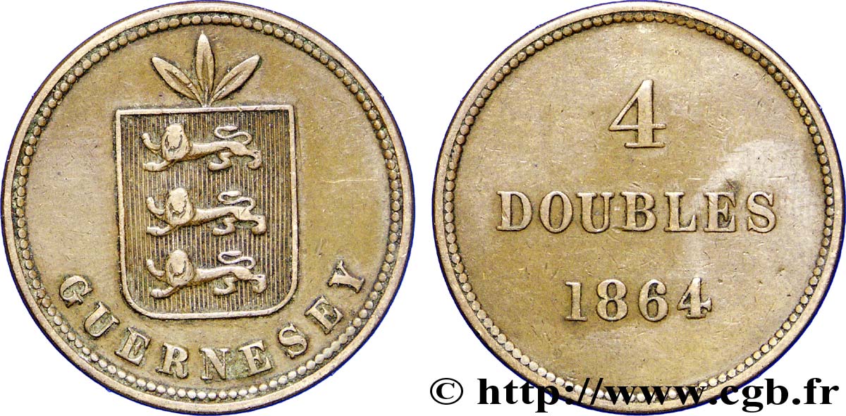 GUERNSEY 4 Doubles armes du baillage de Guernesey 1864  XF 