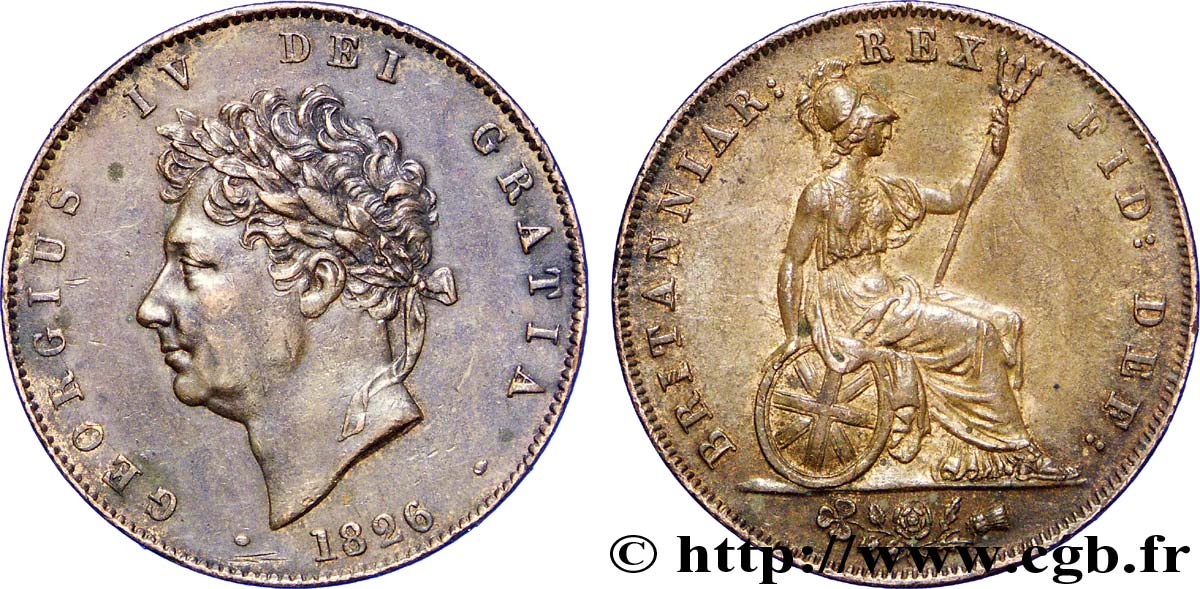 UNITED KINGDOM 1/2 Penny Georges IV / Albion 1826  XF 
