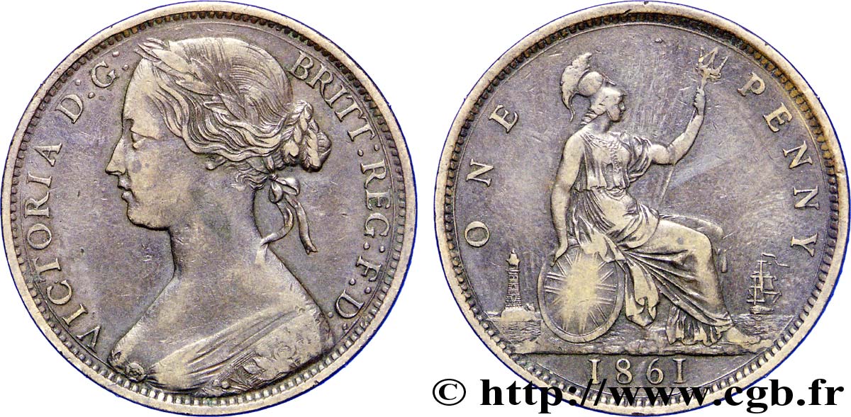 VEREINIGTEN KÖNIGREICH 1 Penny Victoria “Bun Head” 1861  SS 