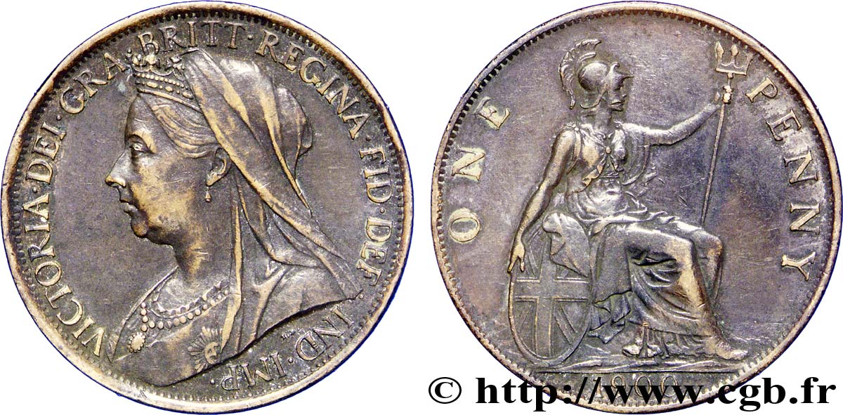 UNITED KINGDOM 1 Penny Victoria “Old Head” / Britannia 1900  XF 