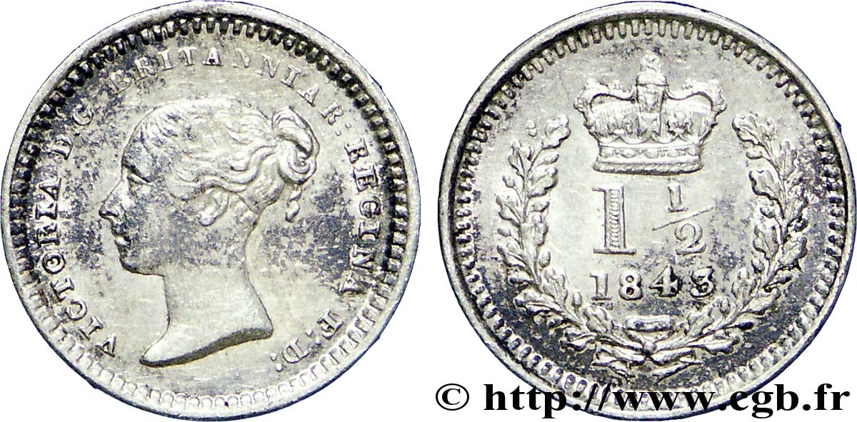 UNITED KINGDOM 1 1/2 Pence Victoria 1843  AU 