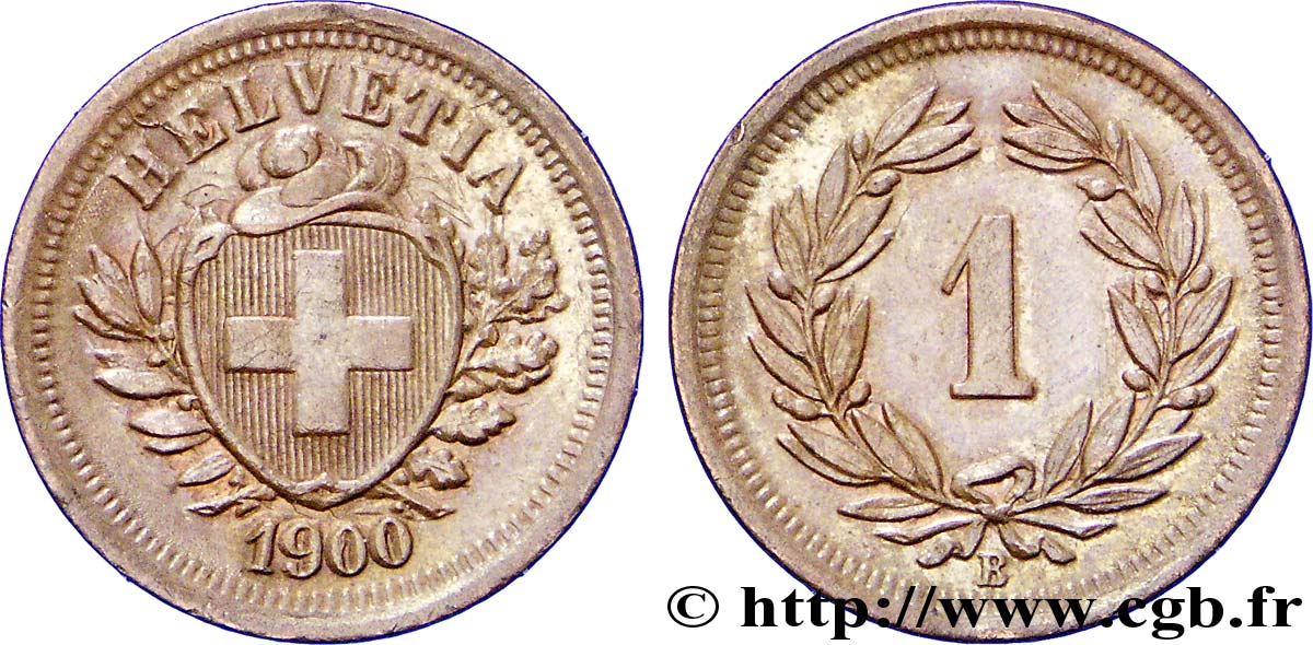 SWITZERLAND 1 Centime Croix Suisse 1900 Berne - B AU 