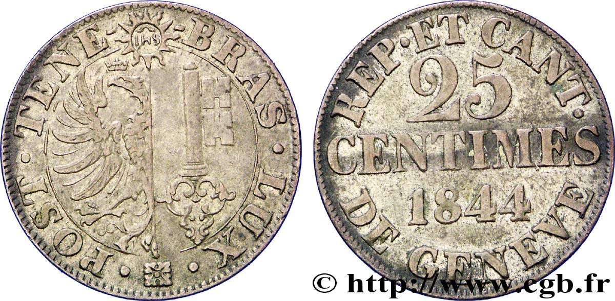 SUISA - REPUBLICA DE GINEBRA 25 Centimes - Canton de Genève 1844  MBC 