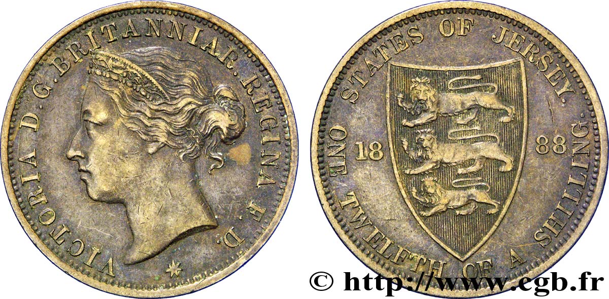 JERSEY 1/12 Shilling Reine Victoria / armes du Baillage de Jersey 1888  BB 