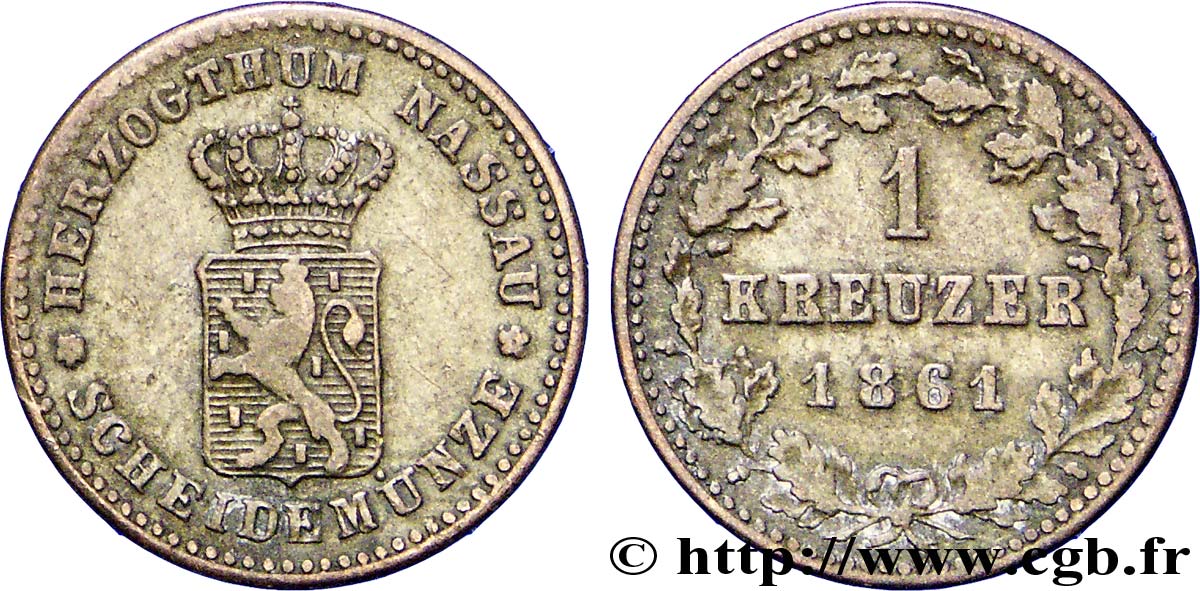 ALEMANIA - NASSAU 1 Kreuzer Grand-Duché de Nassau 1861  MBC 