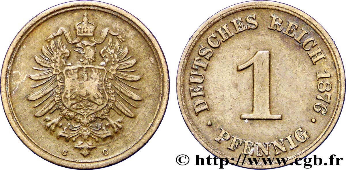 GERMANIA 1 Pfennig Empire aigle impérial 1876 Karlsruhe - G BB 